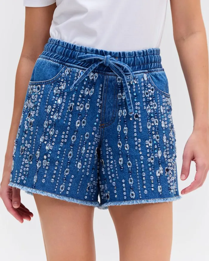 Women Denim PatBO HAND BEADED DENIM SHORTS Denim