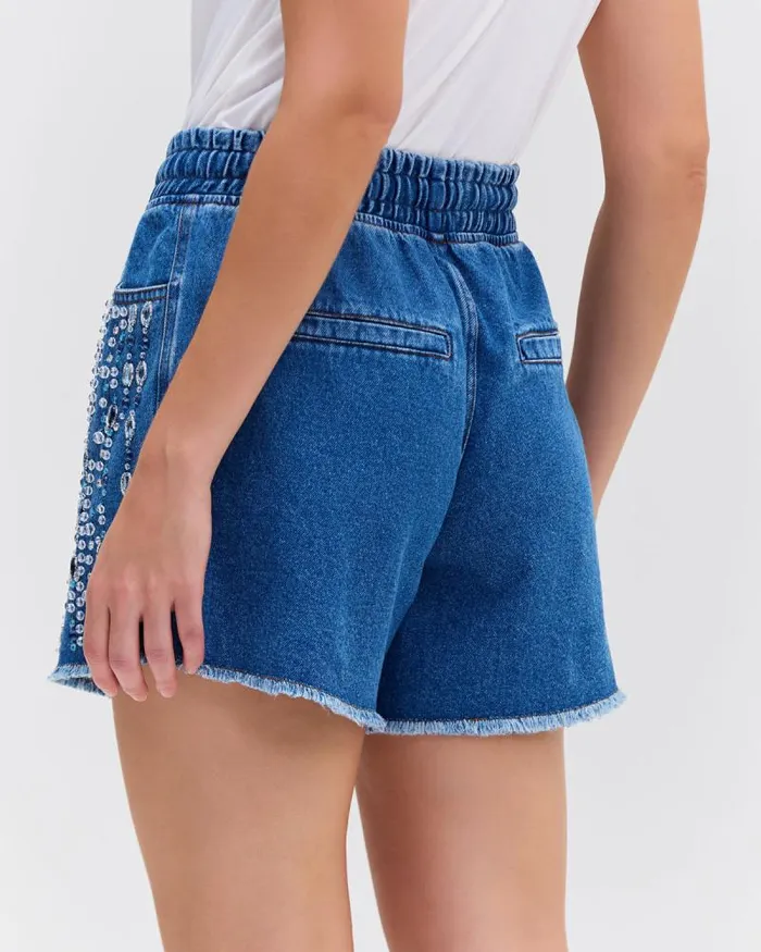Women Denim PatBO HAND BEADED DENIM SHORTS Denim