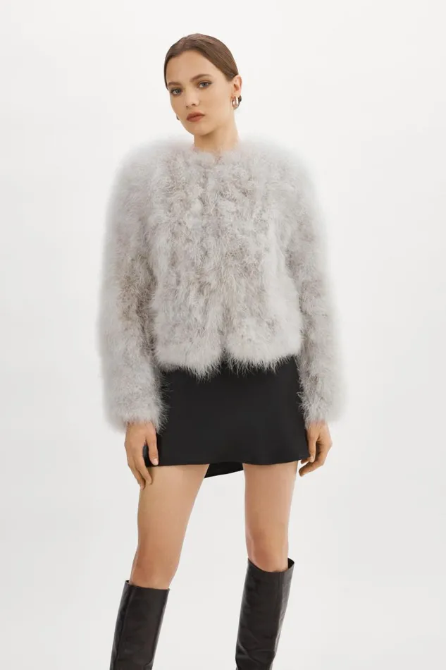 Women DEORA Feather Jacket Light Grey LAMARQUE Feather Jackets Women DEORA Feather Jacket Light Grey LAMARQUE Feather Jackets