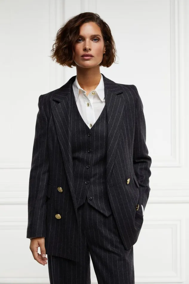Women Double Breasted Blazer Charcoal Pinstripe Holland Cooper Tailoring