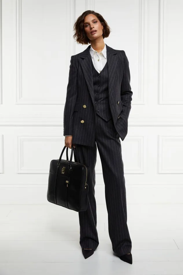 Women Double Breasted Blazer Charcoal Pinstripe Holland Cooper Tailoring