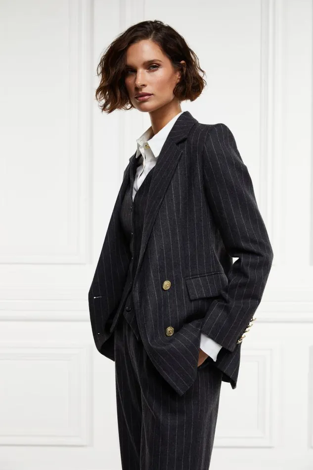 Women Double Breasted Blazer Charcoal Pinstripe Holland Cooper Tailoring