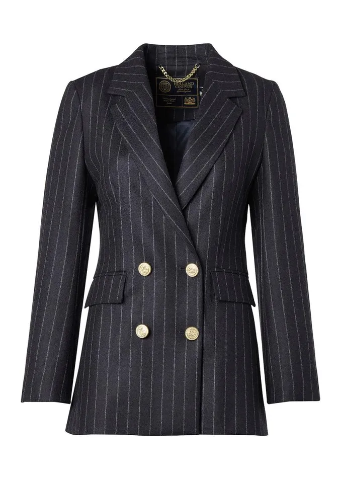 Women Double Breasted Blazer Charcoal Pinstripe Holland Cooper Tailoring