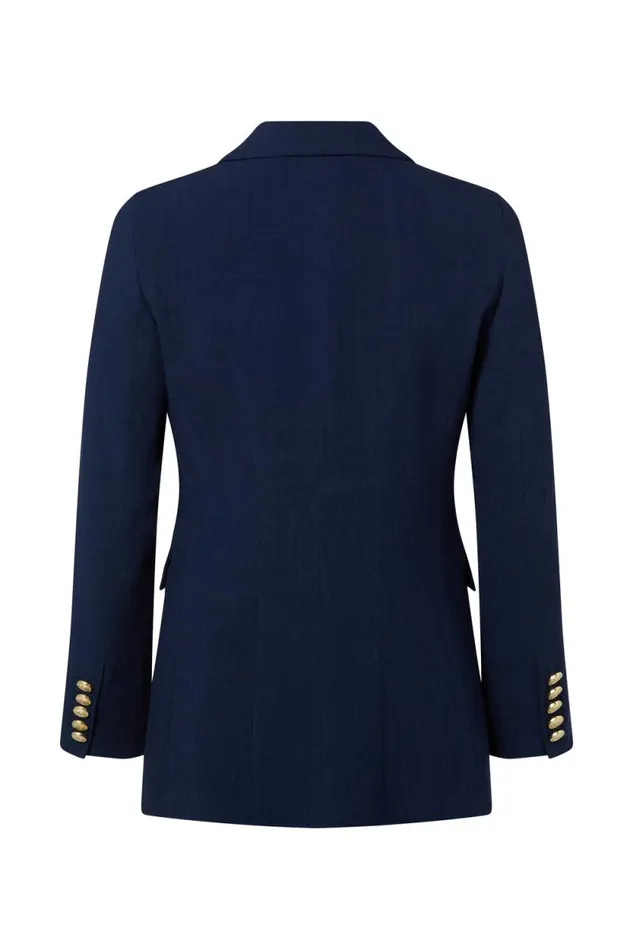 Women Double Breasted Blazer Navy Linen Holland Cooper Tailoring