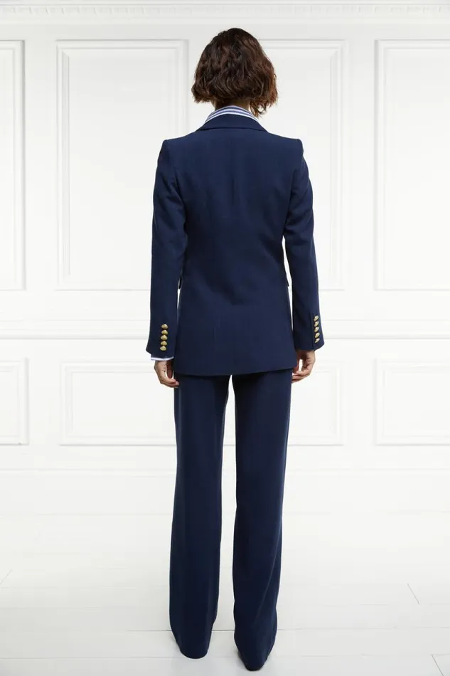 Women Double Breasted Blazer Navy Linen Holland Cooper Tailoring