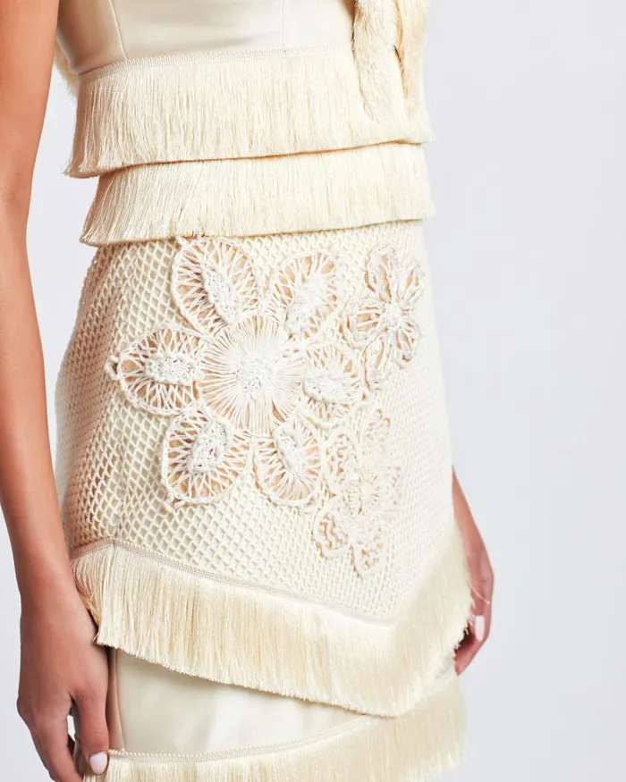 Women Dresses and Jumpsuits PatBO Embroidered Fringe Mini Dress FINAL SALE Ivory