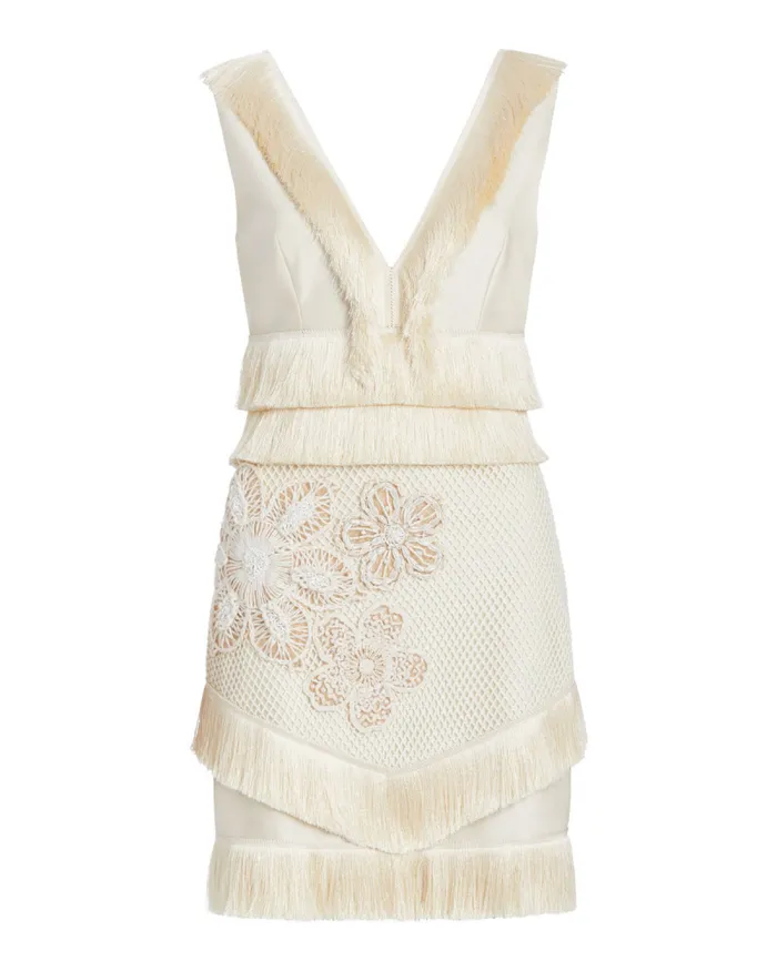Women Dresses and Jumpsuits PatBO Embroidered Fringe Mini Dress FINAL SALE Ivory