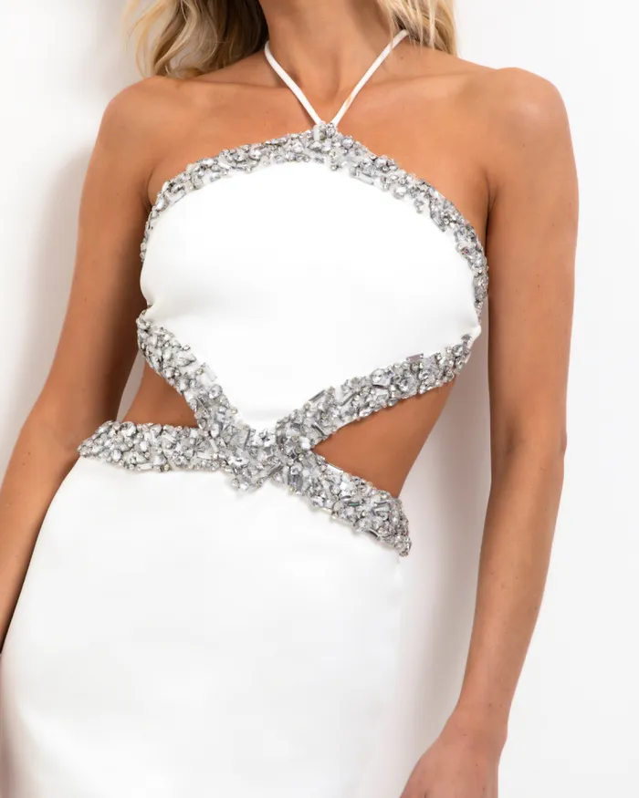 Women Dresses and Jumpsuits PatBO HandBeaded Halterneck Mini Dress FINAL SALE White