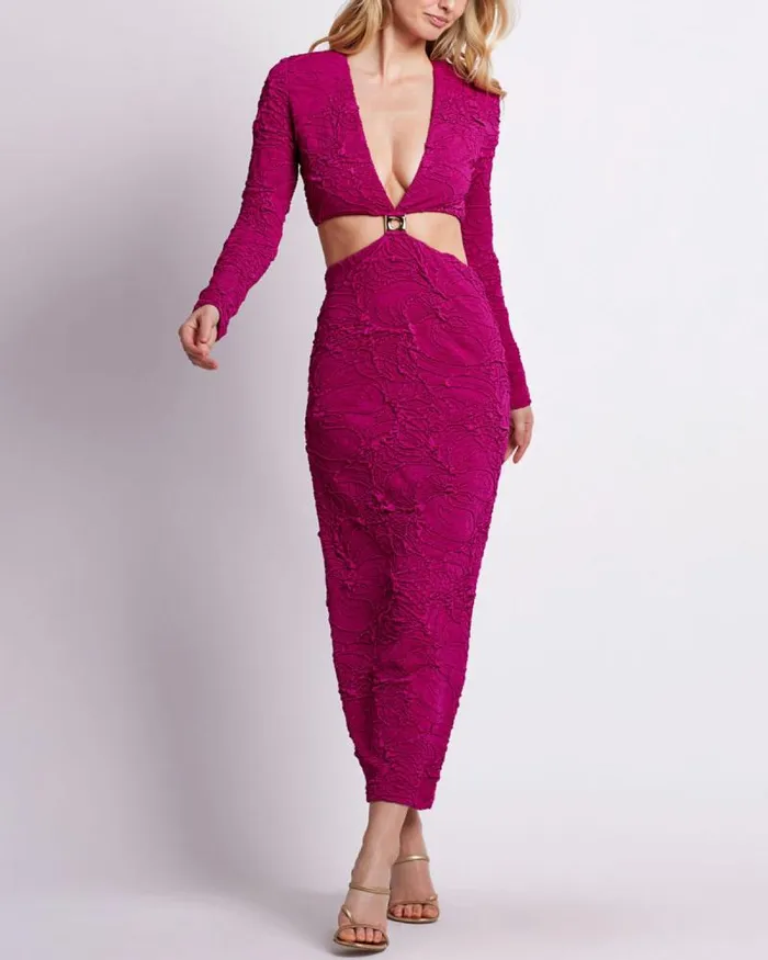 Women Dresses and Jumpsuits PatBO Jacquard CutOut Maxi Dress Raspberry