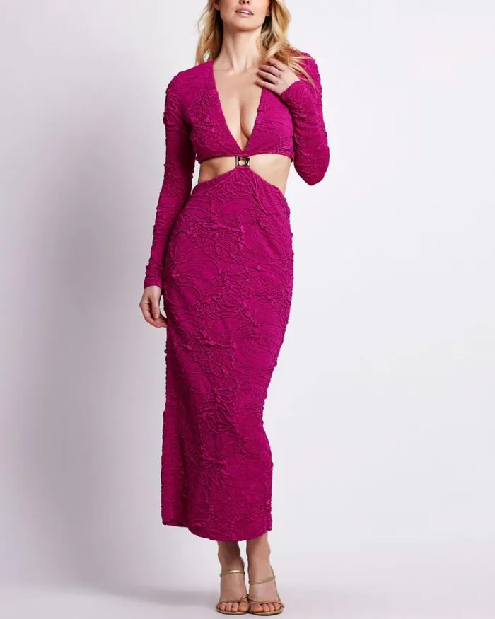 Women Dresses and Jumpsuits PatBO Jacquard CutOut Maxi Dress Raspberry