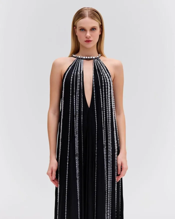 Women Dresses and Jumpsuits PatBO Moonlight Crystal Beaded Maxi Dress RUNWAY Black