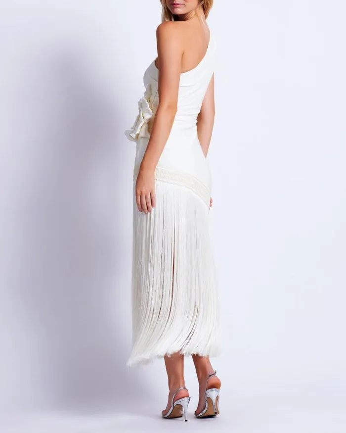 Women Dresses and Jumpsuits PatBO One Shoulder Flower Applique Dress FINAL SALE Ivory