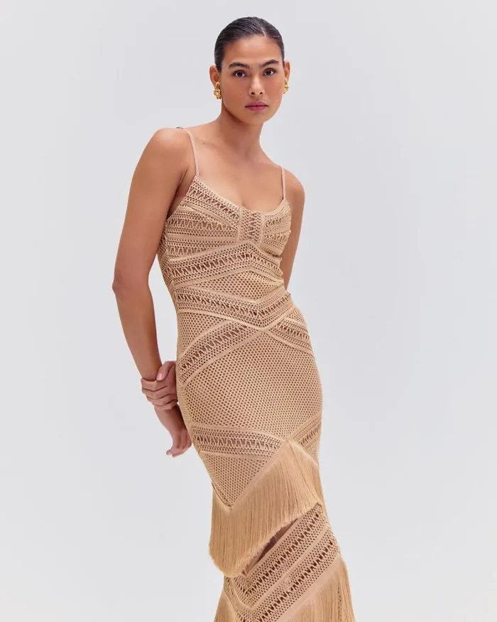Women Dresses and Jumpsuits PatBO Sleeveless Fringe Maxi Dress EXCLUSIVE Gold