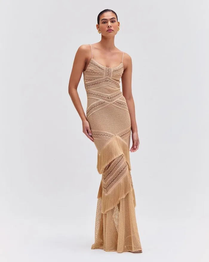 Women Dresses and Jumpsuits PatBO Sleeveless Fringe Maxi Dress EXCLUSIVE Gold