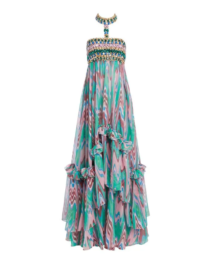 Women Dresses and Jumpsuits PatBO Wave HandBeaded Gown EXCLUSIVE FINAL SALE Green Multi