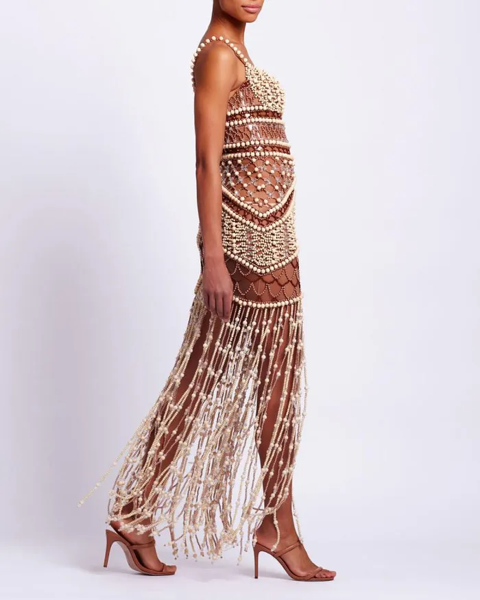 Women Dresses and Jumpsuits PatBO Wood And Crystal Beaded Gown RUNWAY Natural