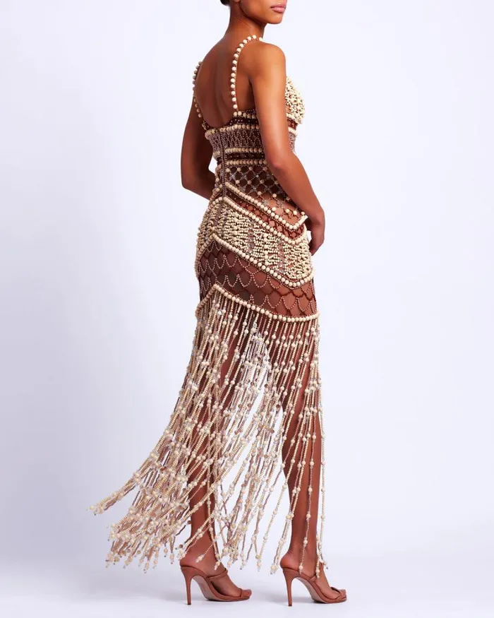 Women Dresses and Jumpsuits PatBO Wood And Crystal Beaded Gown RUNWAY Natural