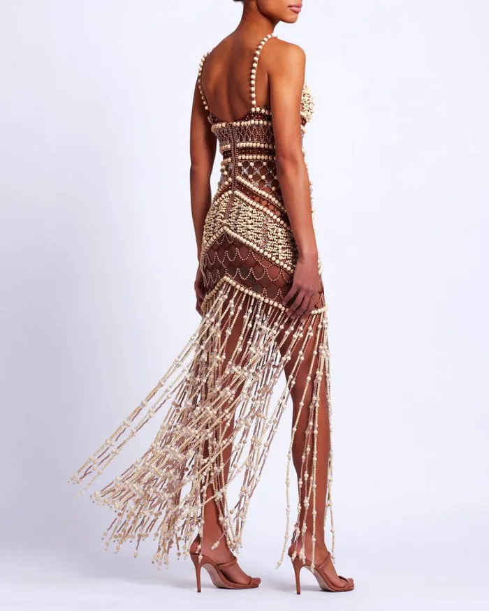 Women Dresses and Jumpsuits PatBO Wood And Crystal Beaded Gown RUNWAY Natural