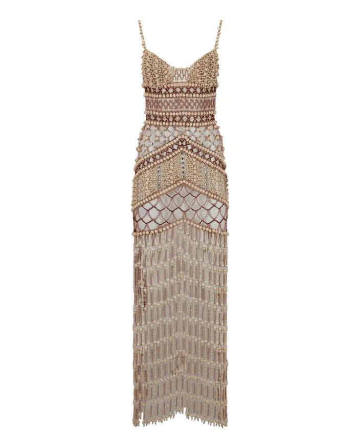 Women Dresses and Jumpsuits PatBO Wood And Crystal Beaded Gown RUNWAY Natural