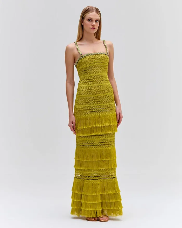 Women Dresses and Jumpsuits PatBO Woven Fringe Maxi Dress FINAL SALE Absinthe