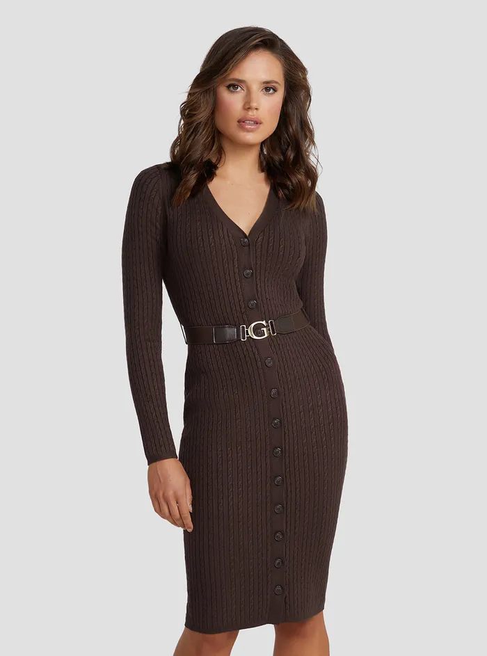 Women Dresses GUESS Eco Brown Lena Cardigan Midi Dress