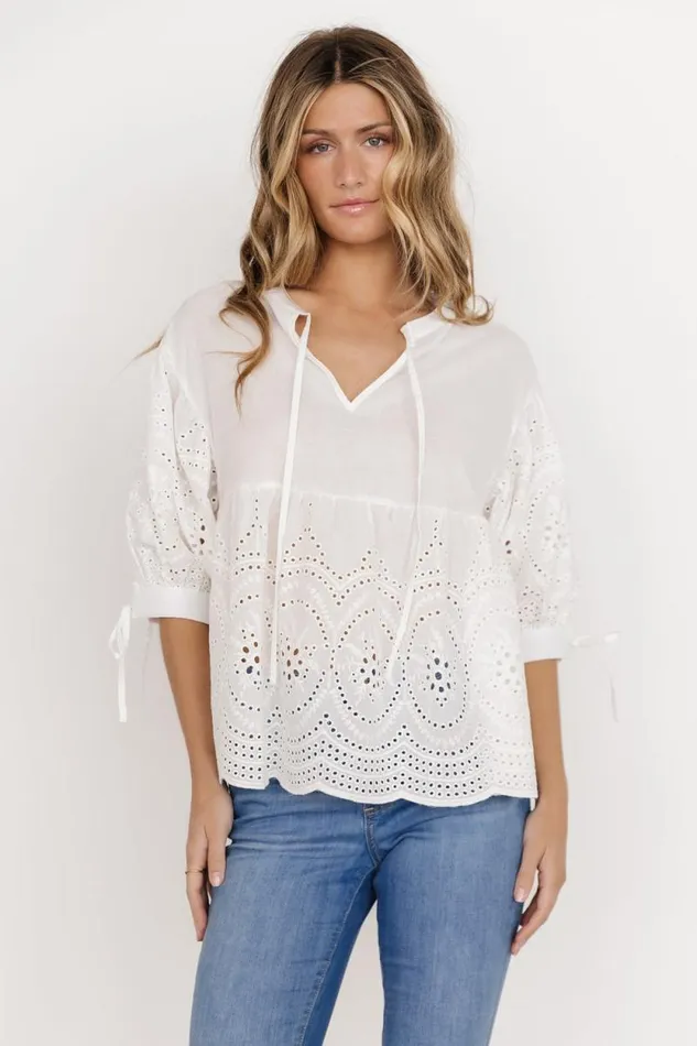 Women Drew Eyelet Top White Baltic Born Blouses and Shirts