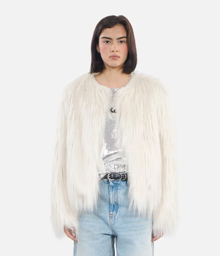 Women Ecru Faux Fur Coat THE KOOPLES Coats and Jackets