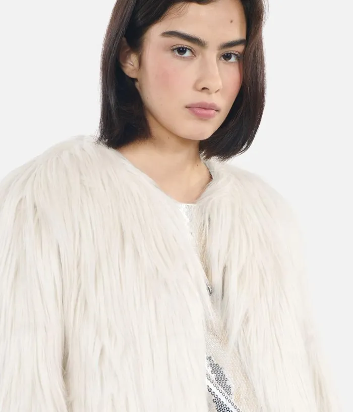 Women Ecru Faux Fur Coat THE KOOPLES Coats and Jackets