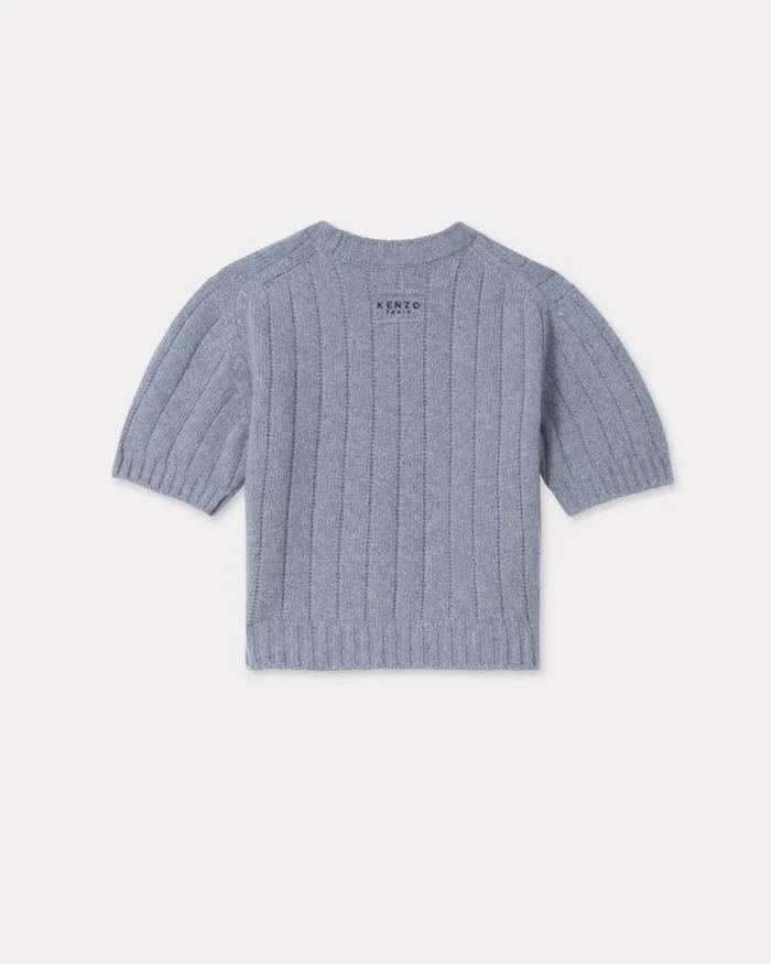 Women Embroidered Ribknit Top In Wool And Cashmere Misty Grey Kenzo Sweaters And Cardigans