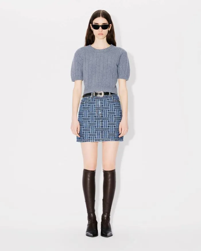Women Embroidered Ribknit Top In Wool And Cashmere Misty Grey Kenzo Sweaters And Cardigans