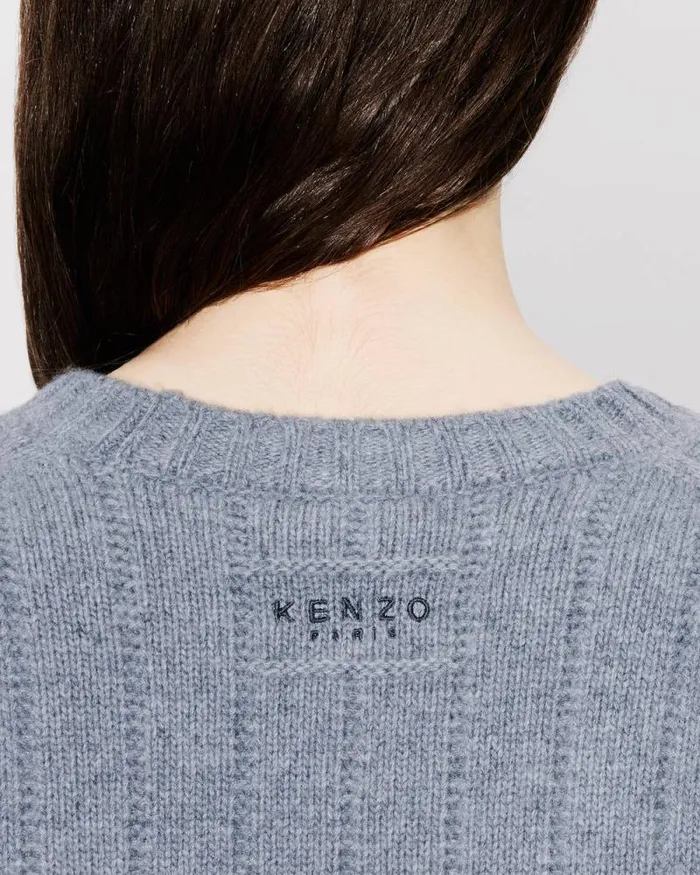 Women Embroidered Ribknit Top In Wool And Cashmere Misty Grey Kenzo Sweaters And Cardigans