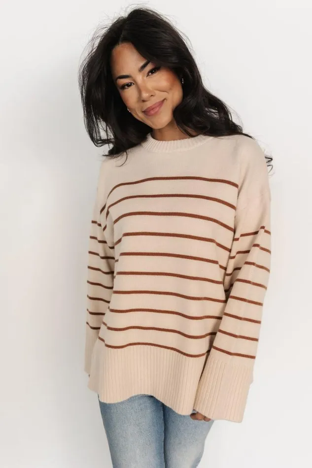 Women Emerson Stripe Knit Sweater Beige Camel Baltic Born Sweaters