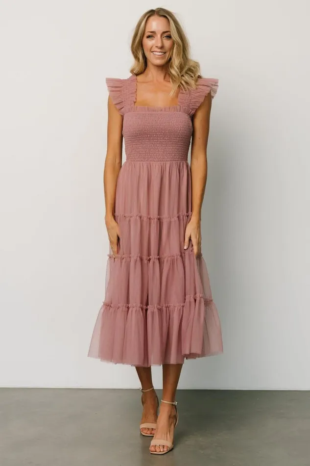 Women Emma Smocked Tulle Dress Dusty Rose Baltic Born Tulle Styles