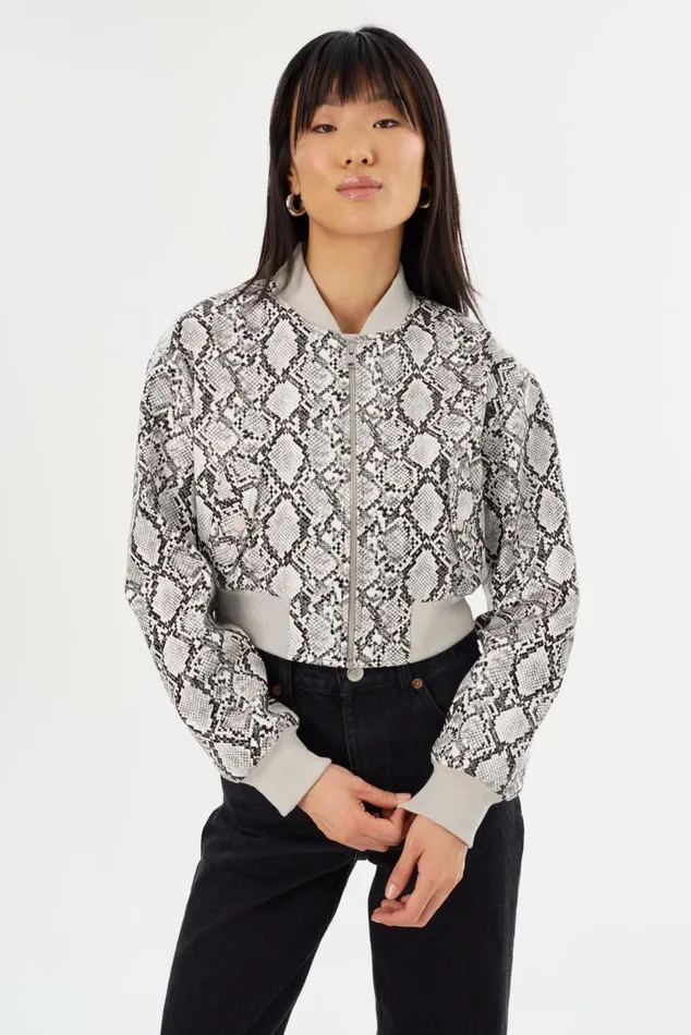 Women EVELIN Faux Leather Cropped Bomber Python Print LAMARQUE Bombers Women EVELIN Faux Leather Cropped Bomber Python Print LAMARQUE Bombers