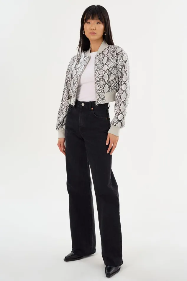 Women EVELIN Faux Leather Cropped Bomber Python Print LAMARQUE Bombers Women EVELIN Faux Leather Cropped Bomber Python Print LAMARQUE Bombers