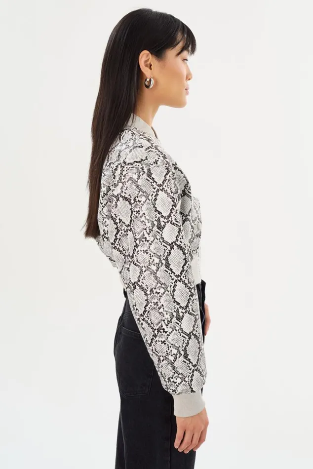 Women EVELIN Faux Leather Cropped Bomber Python Print LAMARQUE Bombers Women EVELIN Faux Leather Cropped Bomber Python Print LAMARQUE Bombers