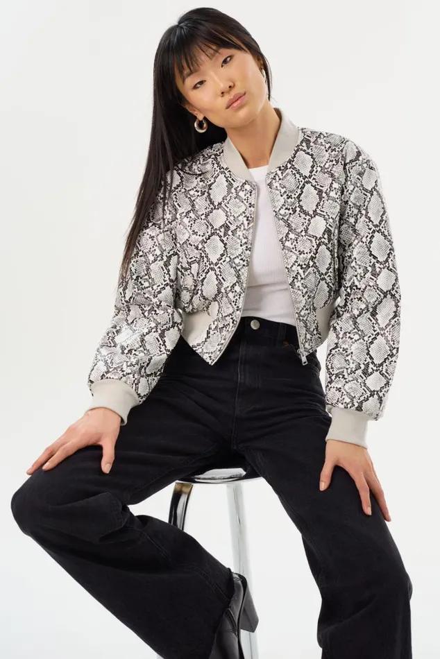 Women EVELIN Faux Leather Cropped Bomber Python Print LAMARQUE Bombers Women EVELIN Faux Leather Cropped Bomber Python Print LAMARQUE Bombers