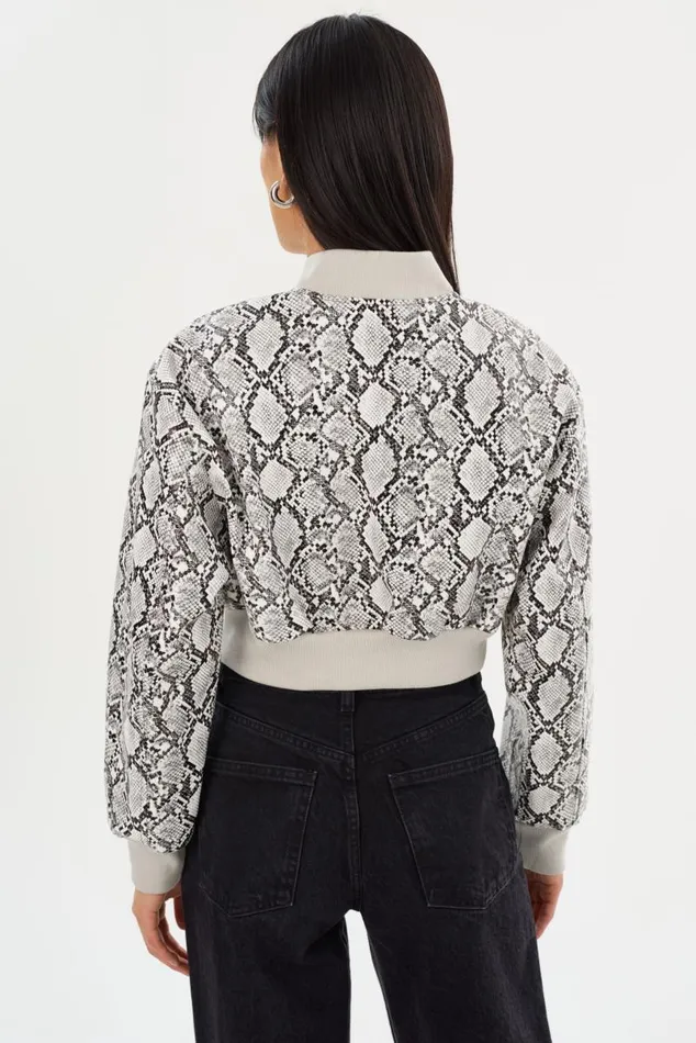 Women EVELIN Faux Leather Cropped Bomber Python Print LAMARQUE Leather Jackets Women EVELIN Faux Leather Cropped Bomber Python Print LAMARQUE Leather Jackets