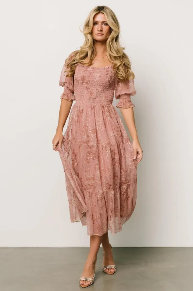 Women Fabian Jacquard Midi Dress Mauve Gold Baltic Born Bump Friendly