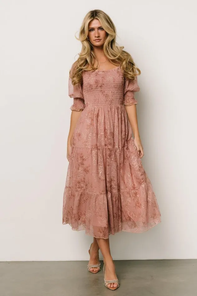Women Fabian Jacquard Midi Dress Mauve Gold Baltic Born Bump Friendly Women Fabian Jacquard Midi Dress Mauve Gold Baltic Born Bump Friendly