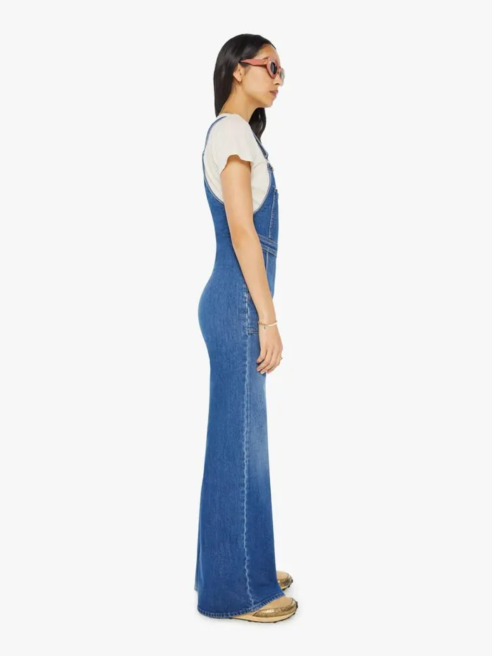 Women Flare Mother Denim High Waisted Twister Overall Sneak Blue