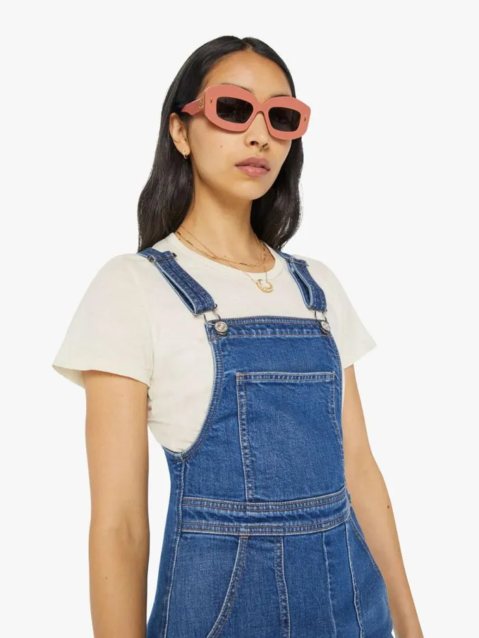 Women Flare Mother Denim High Waisted Twister Overall Sneak Blue