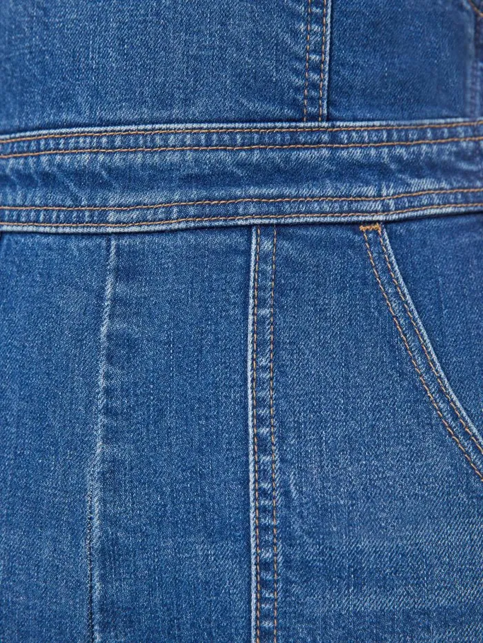 Women Flare Mother Denim High Waisted Twister Overall Sneak Blue