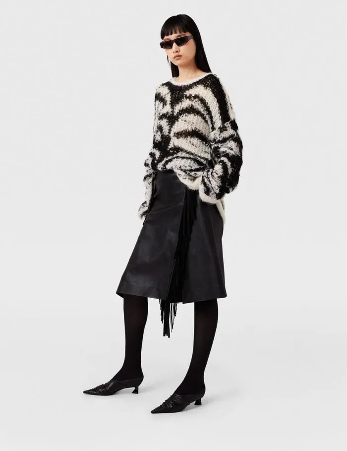 Women Fringe Alter Mat Midi Skirt Midnight Black Stella McCartney Skirts Women Fringe Alter Mat Midi Skirt Midnight Black Stella McCartney Skirts