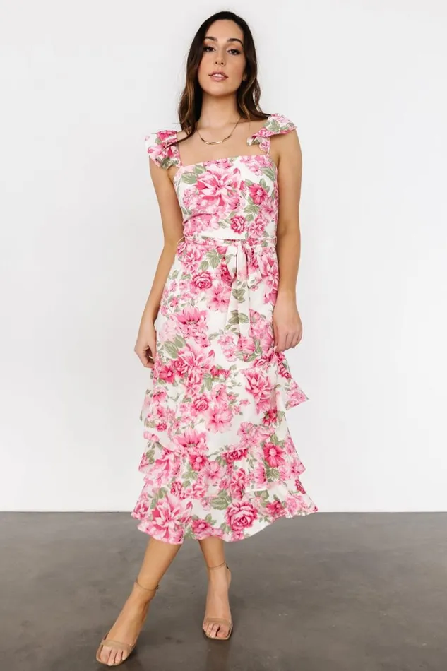 Women Guayana Ruffle Midi Dress Pink Ivory Baltic Born Midi Dresses