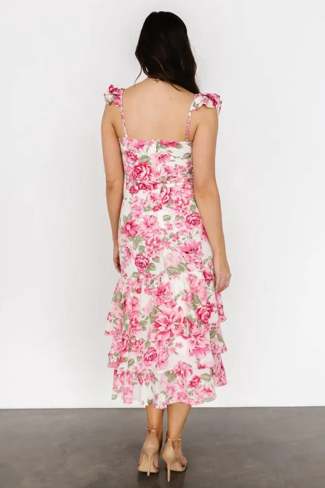 Women Guayana Ruffle Midi Dress Pink Ivory Baltic Born Midi Dresses Women Guayana Ruffle Midi Dress Pink Ivory Baltic Born Midi Dresses