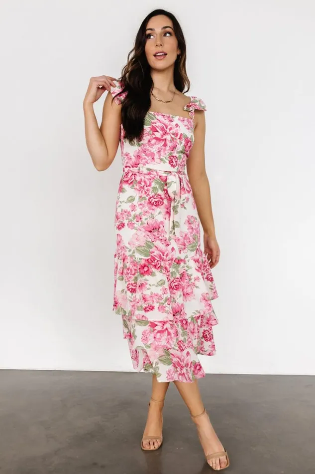 Women Guayana Ruffle Midi Dress Pink Ivory Baltic Born Midi Dresses Women Guayana Ruffle Midi Dress Pink Ivory Baltic Born Midi Dresses