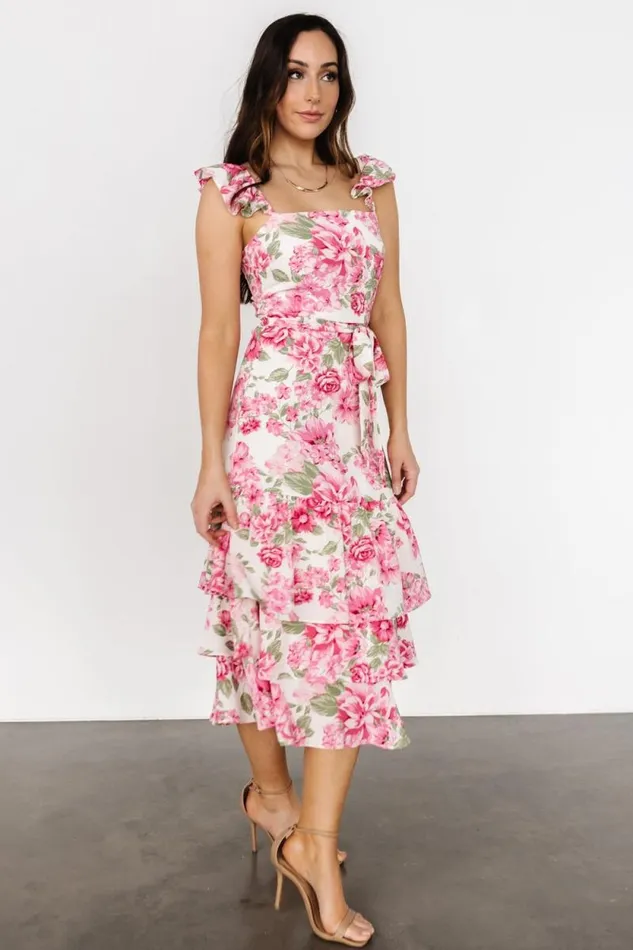 Women Guayana Ruffle Midi Dress Pink Ivory Baltic Born Midi Dresses Women Guayana Ruffle Midi Dress Pink Ivory Baltic Born Midi Dresses