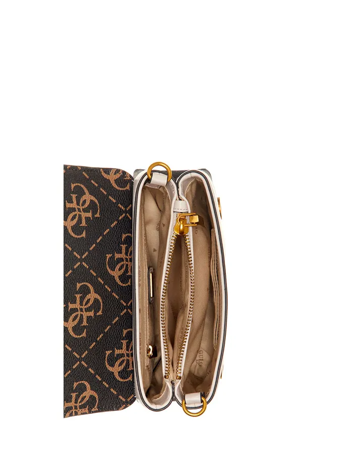 Women Half Flap GUESS Brown Logo Berta Mini Crossbody Bag