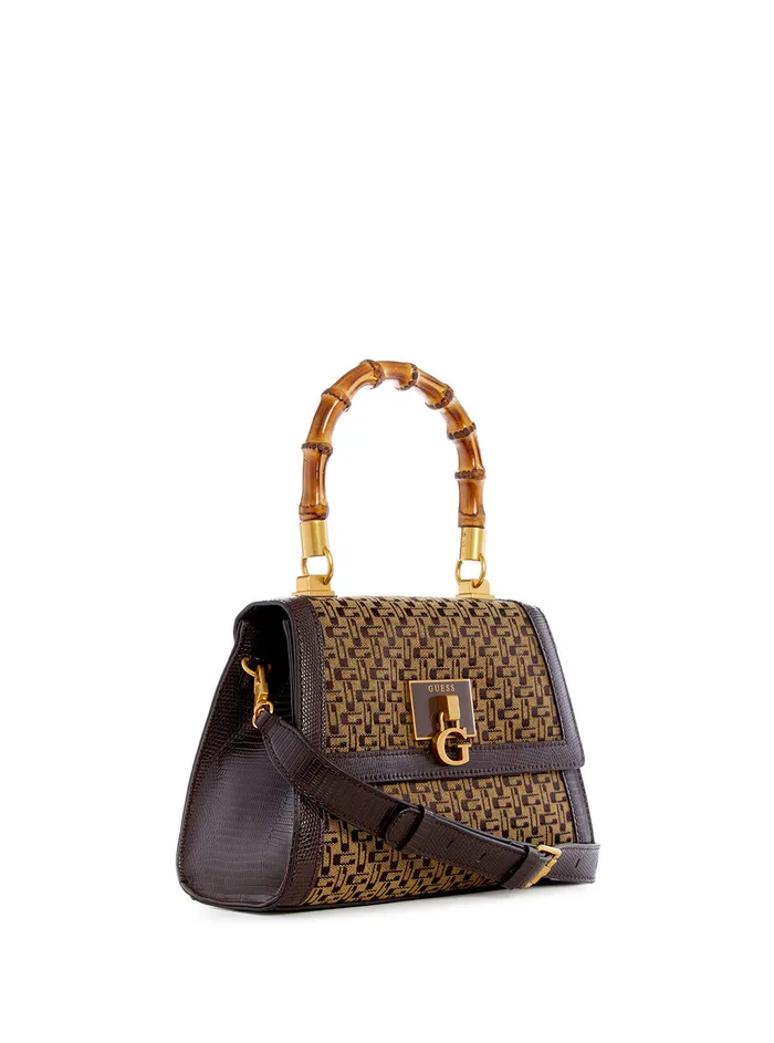 Women Half Flap GUESS Brown Logo Stephi Bamboo Crossbody Bag Women Half Flap GUESS Brown Logo Stephi Bamboo Crossbody Bag